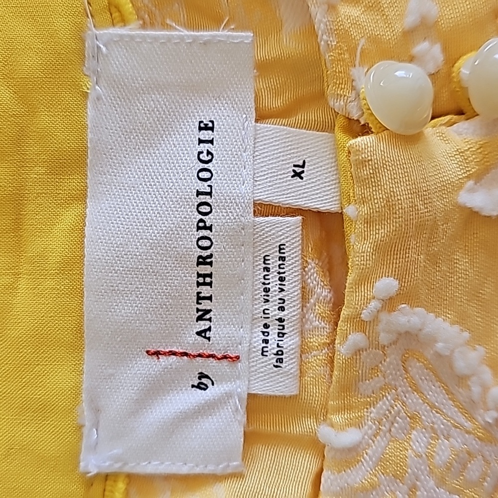 Anthropologie Yvonne Textured Button down yellow square neck flowy shirt XL - Picture 3 of 6